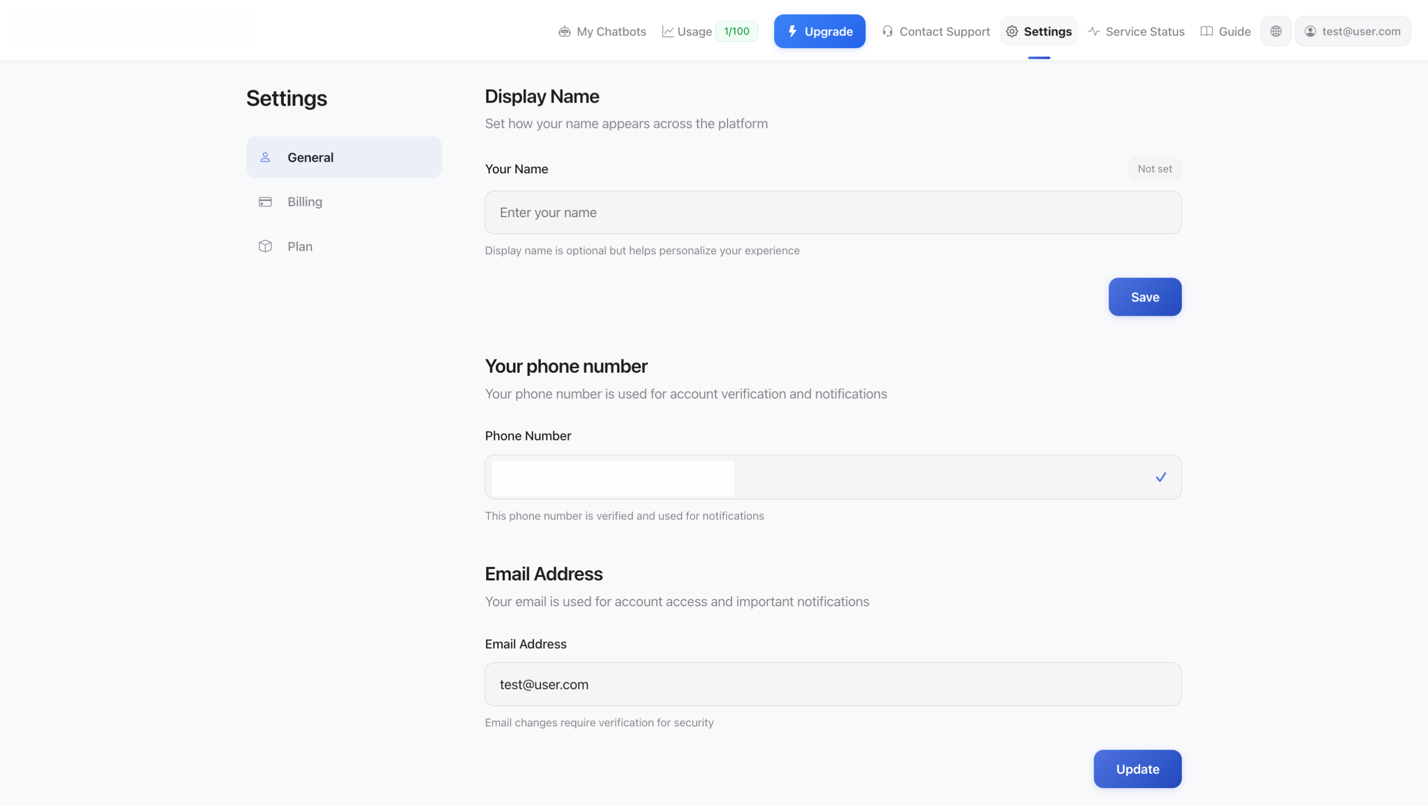 Konta iestatījumi - Vispārīgi