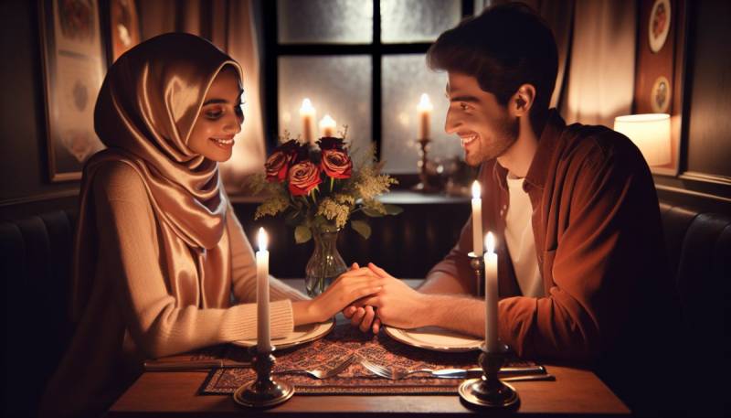 Romantiskas Valentīna dienas vakariņu iestatījums ar svecēm un rozēm